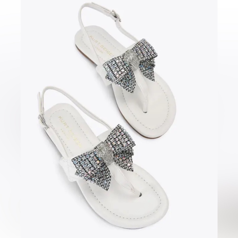 Kurt Geiger Junior White Slingback Thong Sandals with Crystal Bow NEW